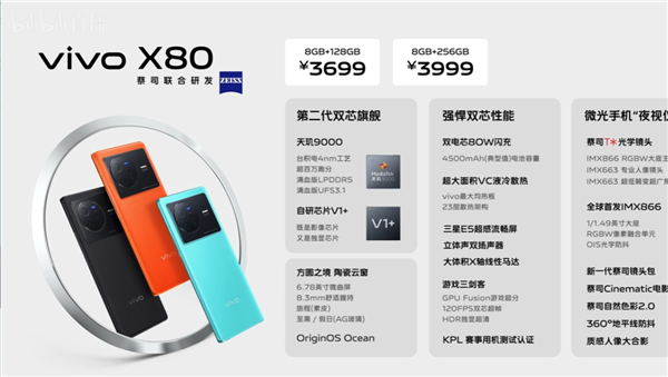 最好的天玑9000手机！vivo X80发布：3699元起