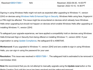 Windows 11 22H2再出问题 微软确认Windows Hello被更新损坏
