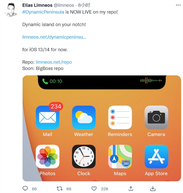 刘海屏iPhone用上灵动岛:越狱软件开发者推出“灵动刘海”