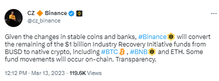 赵长鹏:将把行业复苏基金内剩余资产从BUSD换为BTC、BNB和ETH等1